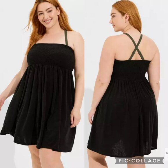 Torrid Size 4 Black Smocked Strapless Cover-Up Mini Dress - Picture 2 of 6
